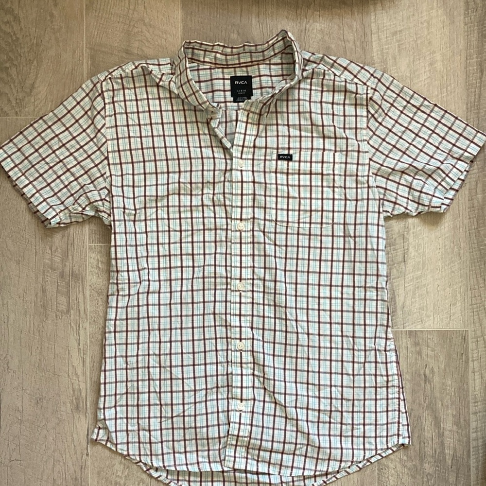 RVCA Men's Checkered Short Sleeve Shirt Sz L Slim Fot